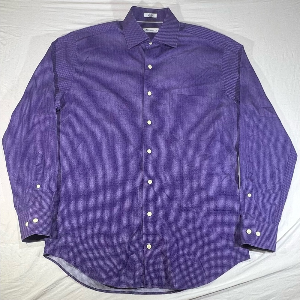 Peter Millar Button Up Shirt medium Crown Long Sleeve Purple Check Cotton Mens
